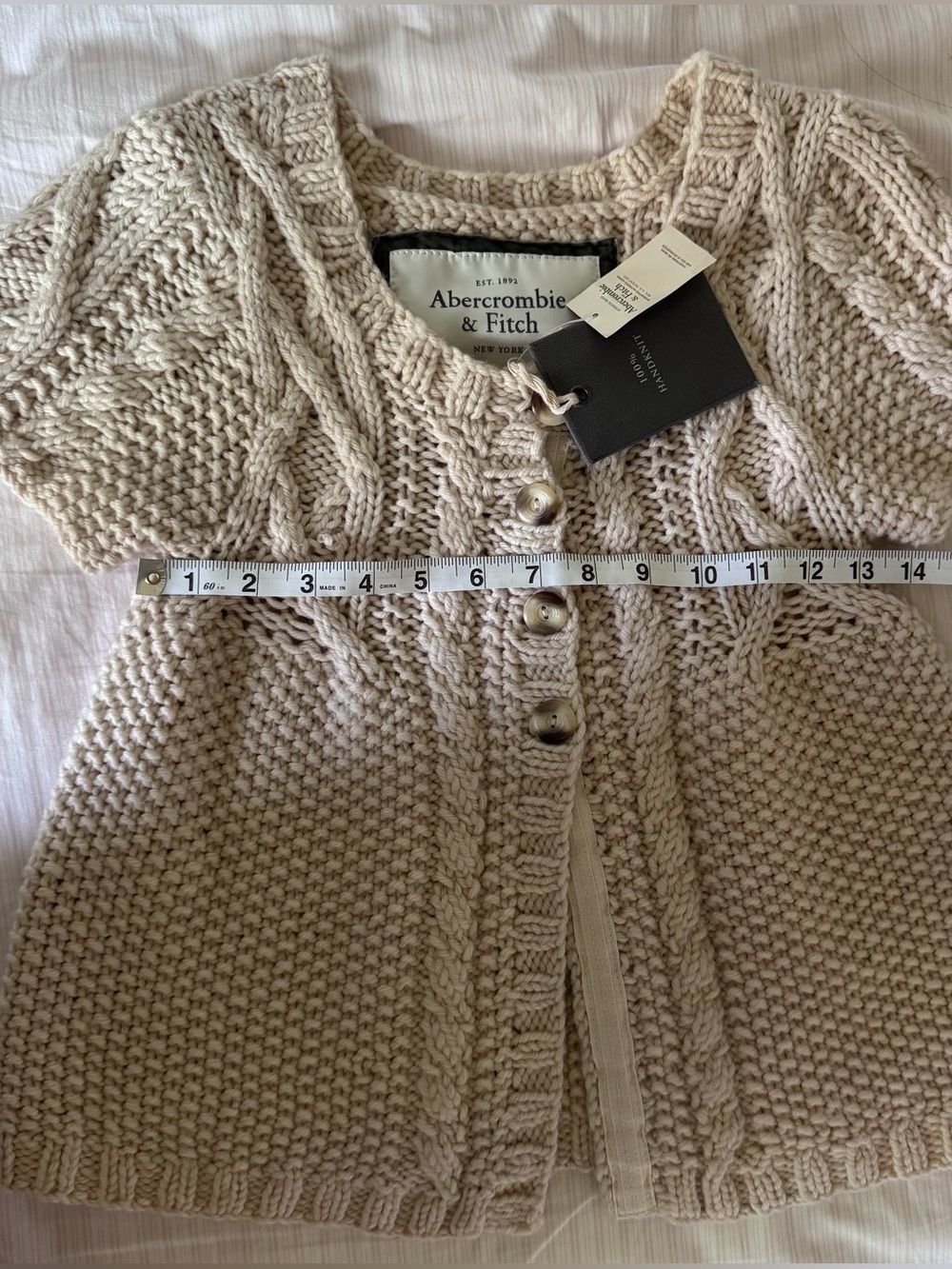 Abercrombie & Fitch Cream Cable Knit Babydoll Cardigan - Picture 7 of 11